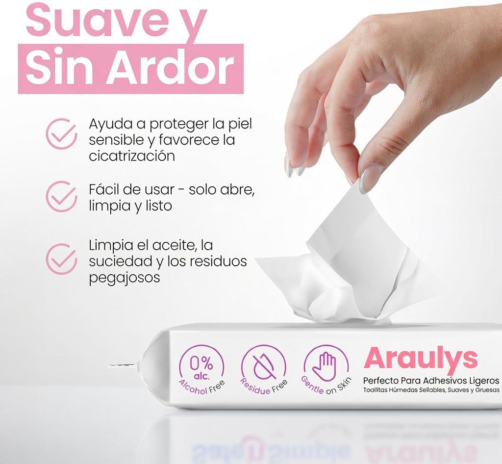 Toallitas Removedoras Araulys · Quita-Adhesivo Suave